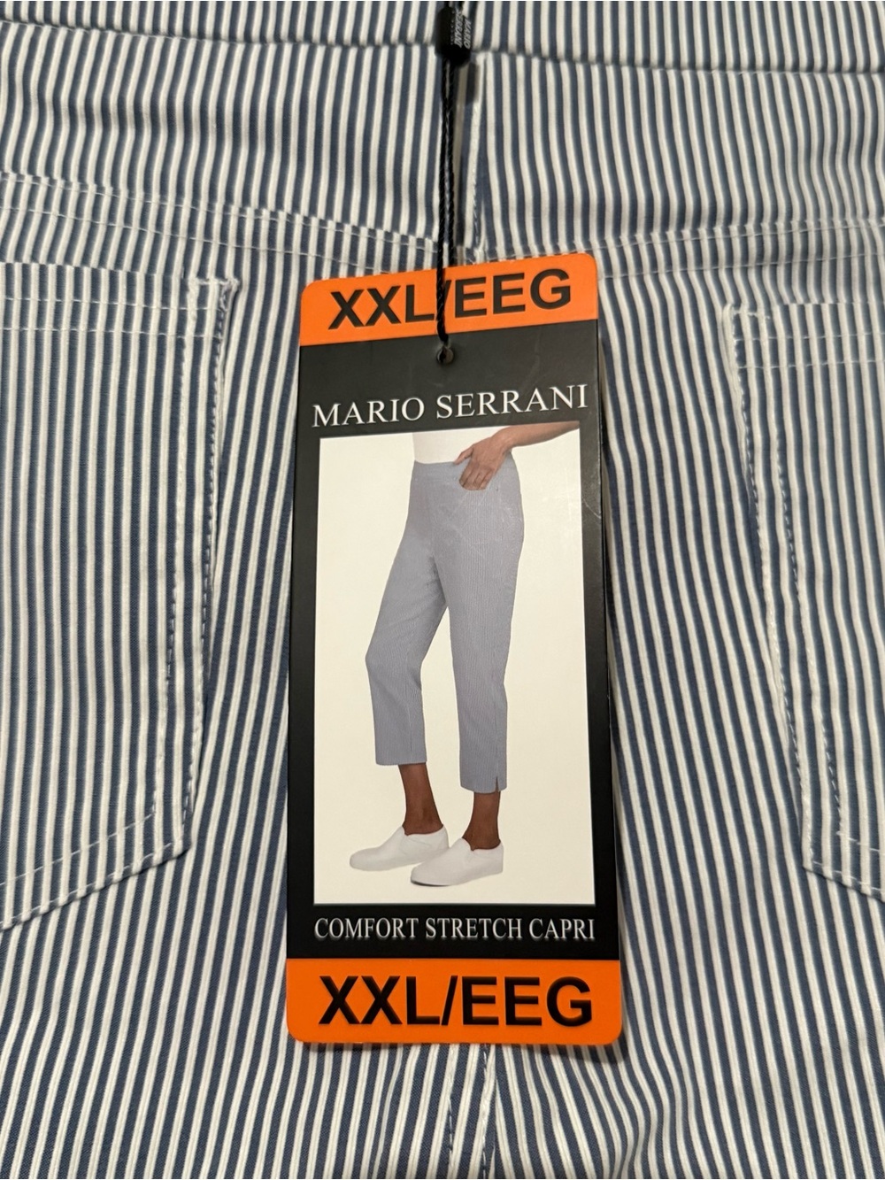 Mario Serrani Comfort Stretch Capri Pants, Navy / Ivory, Women’s Size XXL